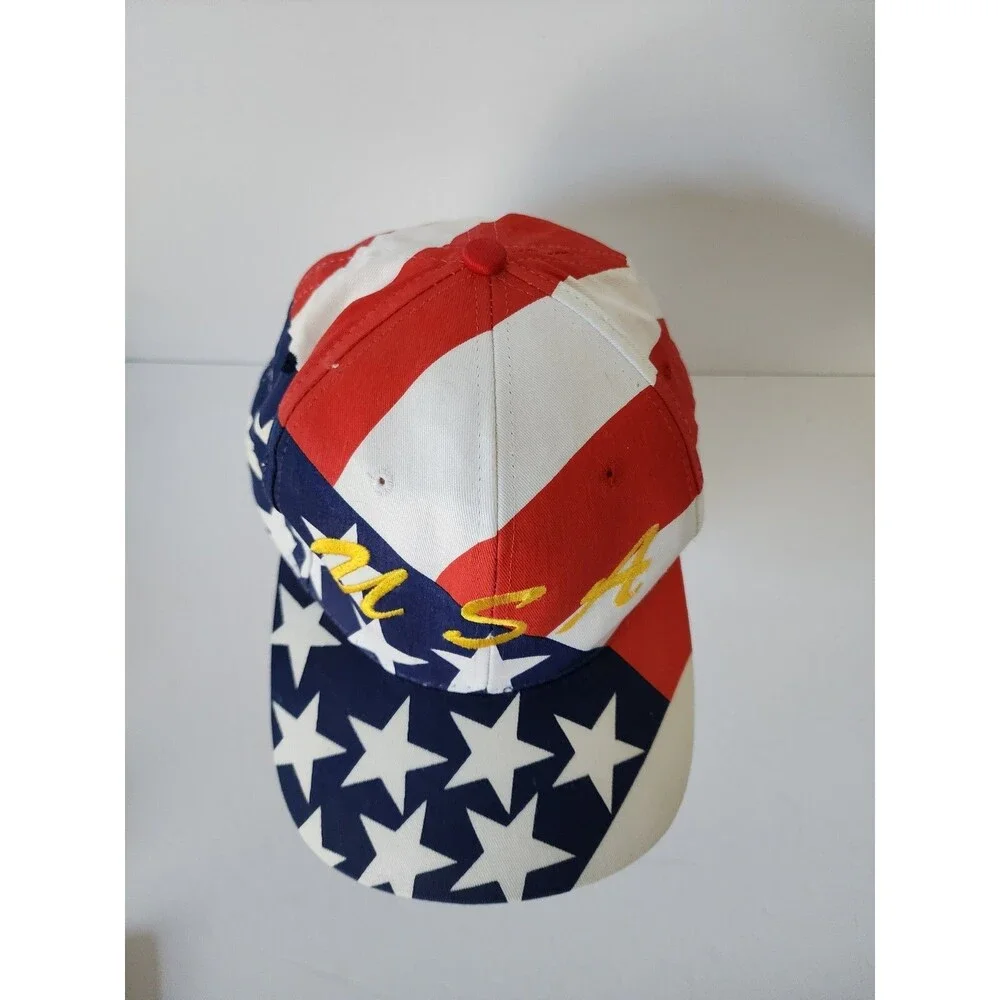 Vintage USA United States Stars Snapback Hat Nissin Cap Adjustable, White Red